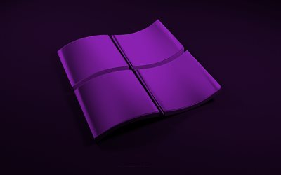Logo Windows 3d violet, fond noir, fond violet vagues 3d, logo Windows, embl&#232;me Windows, art 3d, Windows