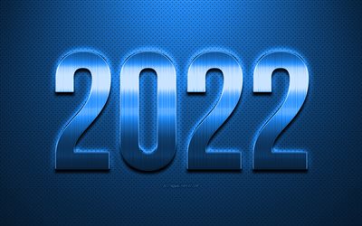Nouvel An 2022, Fond bleu 2022, Bonne ann&#233;e 2022, Texture de cuir bleu, concepts 2022, Fond 2022, Nouvelle ann&#233;e 2022