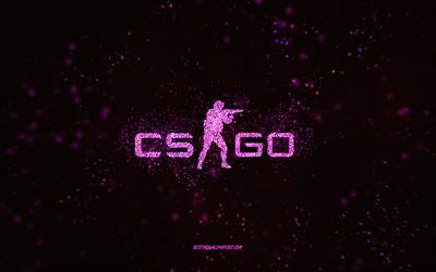 Logotipo com glitter CS GO, fundo preto, logotipo CS GO, Counter-Strike, arte com glitter rosa, CS GO, arte criativa, logotipo com glitter rosa CS GO, Counter-Strike Global Offensive