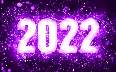 4k, 明けましておめでとうございます, バイオレットネオンライト, 2022年のコンセプト, 2022年新年, 紫の背景に2022, 2022年の数字, 2022年の紫の数字