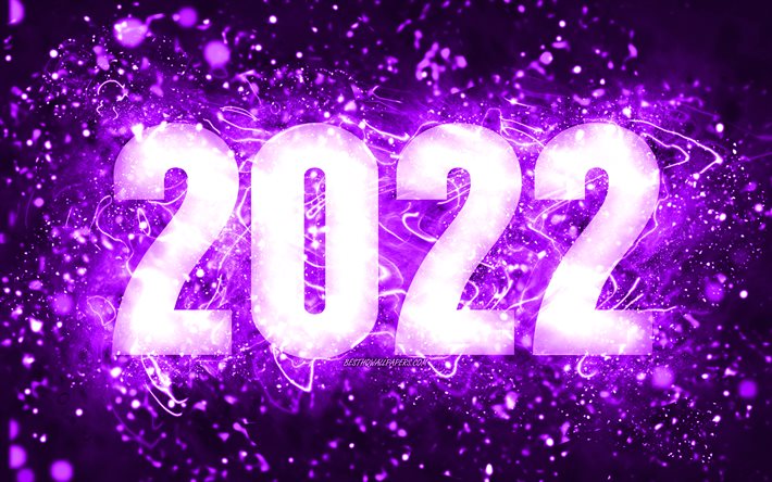 4k, frohes neues jahr 2022, violette neonlichter, 2022-konzepte, 2022-neujahr, 2022 auf violettem hintergrund, 2022-jahresziffern, 2022-violette ziffern