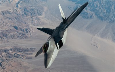 Lockheed Boeing F-22 Raptor, American fighter bomber, F-22 in the sky, United States air force, combat aircraft, American military aircraft