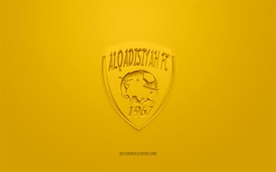 Al Qadsia FC, luova 3D -logo, keltainen tausta, SPL, Saudi -Arabian jalkapalloseura, Saudi Professional League, Khobar, Saudi -Arabia, 3d -taide, jalkapallo, Al Qadsiah FC 3d -logo