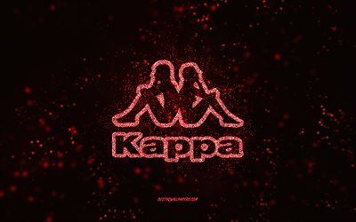 Kappa glitter logotyp, 4k, svart bakgrund, Kappa logotyp, r&#246;d glitter konst, Kappa, kreativ konst, Kappa r&#246;d glitter logotyp