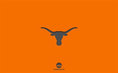 Texas Longhorns, orange background, American football team, Texas Longhorns emblem, NCAA, Texas, USA, American football, Texas Longhorns logo