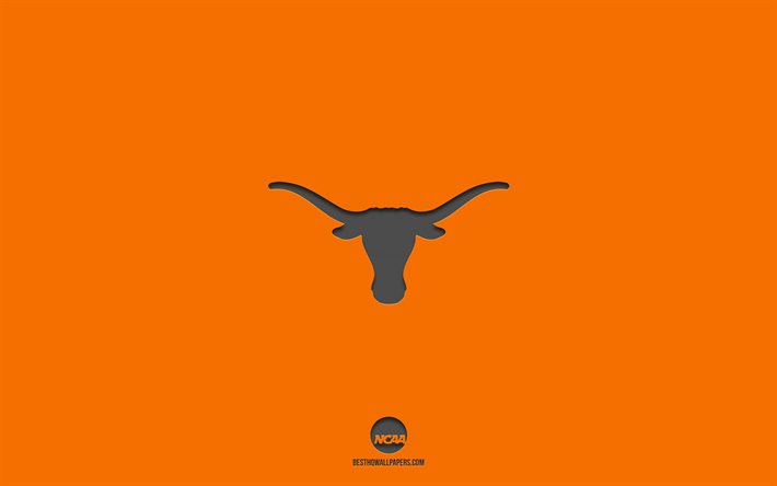 Texas Longhorns, fundo laranja, time de futebol americano, emblema do Texas Longhorns, NCAA, Texas, EUA, futebol americano, logotipo do Texas Longhorns