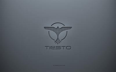 شعار Tiesto, الخلفية الرمادية الإبداعية, شعار تيستو, نسيج ورقة رمادية, تيستو, خلفية رمادية, شعار Tiesto 3D
