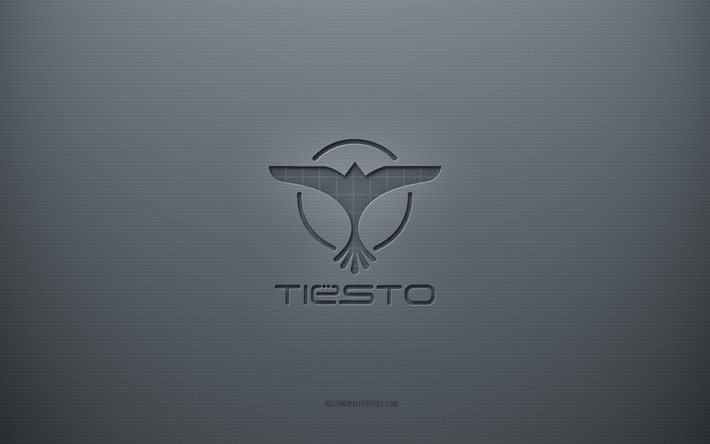 شعار Tiesto, الخلفية الرمادية الإبداعية, شعار تيستو, نسيج ورقة رمادية, تيستو, خلفية رمادية, شعار Tiesto 3D