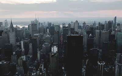 ニューヨーク, マンハッタン, エンパイアステートビルディング, 夜, 高層ビル群のニューヨーク