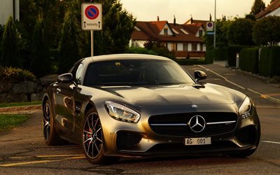 Mercedes-AMG GT-S, sports coupe, supercar, evening Grey Mercedes, Street