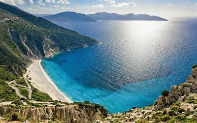 playa, costa, Mar Mediterr&#225;neo, rocas, Grecia, mar