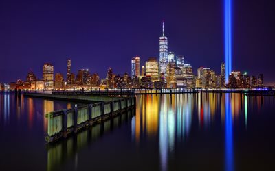 Tribute in Light, 1 World Trade Center, Freedom Tower, New York, light installation, Hudson River, USA