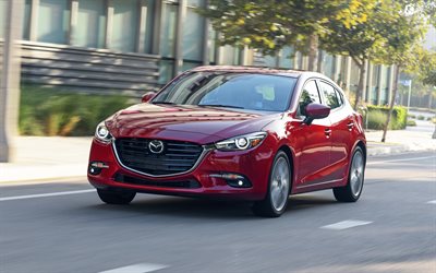 Mazda 3, 2017, red sedan, new cars, Japanese cars, Mazda