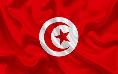 Tunisiska flaggan, Tunisien, Afrika, Flaggan i Tunisien, silk flag