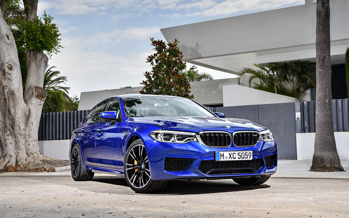 بي أم دبليو M5, 4k, F90, 2018 السيارات, الأزرق m5, سيارات السيدان, السيارات الألمانية, BMW