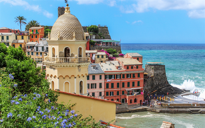 Vernazza, Cinque Terre, mar, ver&#227;o, costa, Mar Mediterr&#226;neo, It&#225;lia