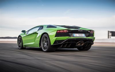 Lamborghini Aventador S, 2017, rear view, sports car, green Aventador, racing car, Lamborghini