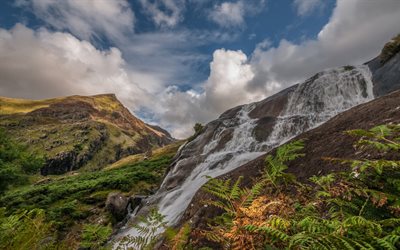 waterfall, mountains, mountain river, mountain landscape, Snowdonia, Wales