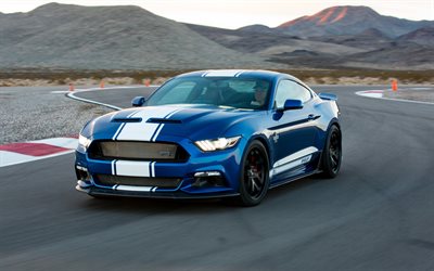 Ford Mustang, Shelby, Super Shake, blue Mustang, racing track, tuning Ford, American sports cars, Ford