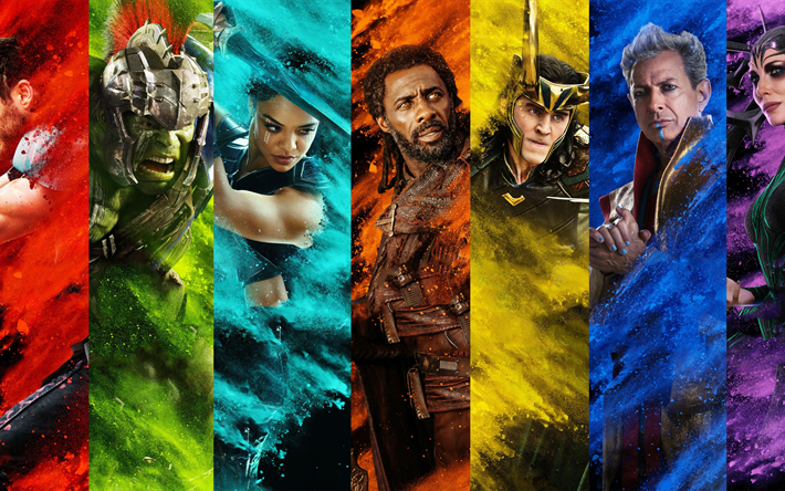 Thor Ragnarok, 2017, Full Cast and Crew, 4k, all characters, Thor 3, Valkyrie, Loki, Thor, Hulk, Hela