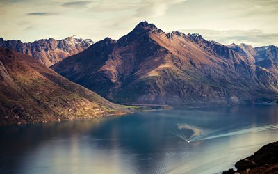 Lake Wakatipu, summer, mountains, Queenstown, New Zealand