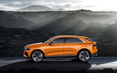 audi q8, sport-konzept, 2017, hybrid-crossover, neue autos, orange q8, deutsche autos, audi