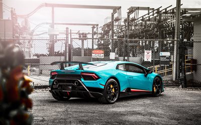 Lamborghini Huracan Performante, ajuste, 2018 carros, supercarros, azul Huracan, Lamborghini