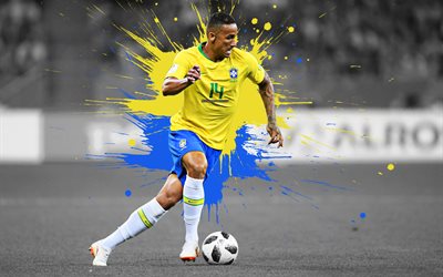 Danilo, 4k, Brazil national football team, art, splashes of paint, grunge art, Brazilian footballer, creative art, Brazil, football, Danilo Luiz da Silva
