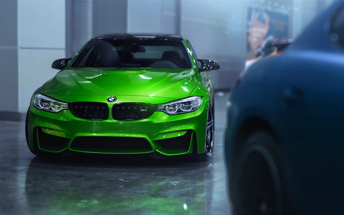 BMW M4, 駐車場, F82, チューニング, 2018両, ウ, 緑M4, ドイツ車, BMW