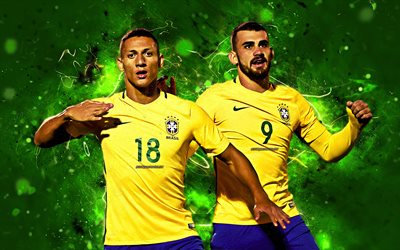 Richarlison, goal, Brazil National Team, football stars, soccer, neon lights, Brazilian football team
