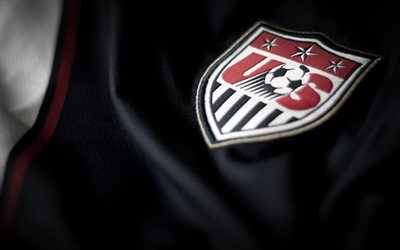 United States national soccer team, USA, logo, emblem, football, blue fabric, texture