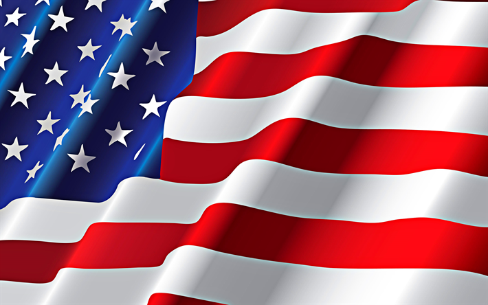 Bandera americana, 4k, bandera de los EEUU, 3d de la bandera, s&#237;mbolo nacional, estados UNIDOS