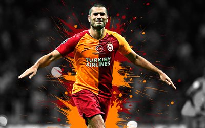 Eren Derdiyok, 4k, art, Galatasaray SK, forward, swiss football player, red orange splashes of paint, grunge art, Super League, Turkey, football