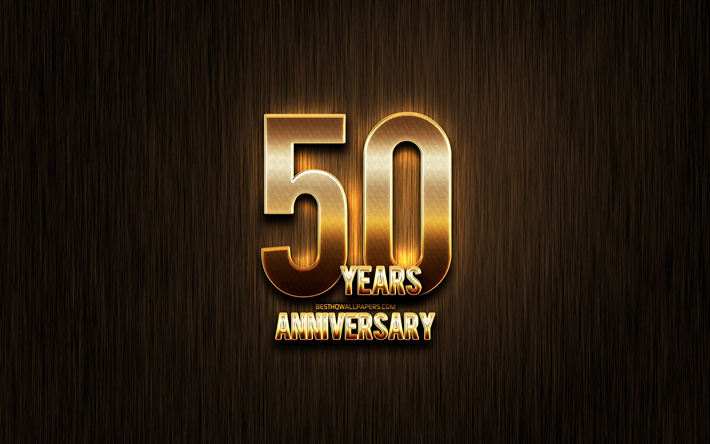 50 Years Anniversary, golden glitter signs, anniversary concepts, linear metal background, 50th anniversary, creative, Golden 50th anniversary sign