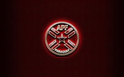 Paraguaylı futbol takımı, cam logosu, G&#252;ney Amerika, Conmebol, kırmızı grunge arka plan, Paraguay Milli Futbol Takımı, futbol, APF logo, Paraguay