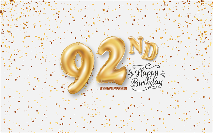 第92Happy Birthday, 3d風船の文字, お誕生の背景と風船, 92年に誕生日, 嬉しい第92歳の誕生日, 白背景, お誕生日おめで, ご挨拶カード, 嬉しい92年に誕生日