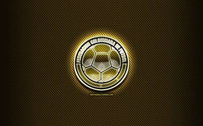 Colombiansk fotboll, glas logotyp, Sydamerika, Conmebol, gul grunge bakgrund, Colombia Landslaget, fotboll, FCF logotyp, Colombia