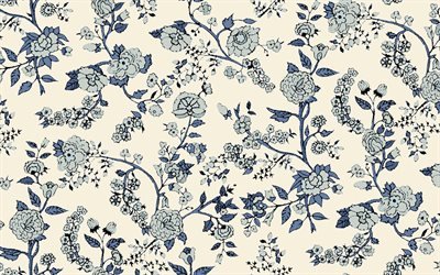 blue vintage background, blue roses patterns, retro backgrounds, floral patterns, vintage backgrounds, blue retro backgrounds, vintage floral pattern, floral vintage pattern