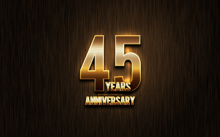 45 Years Anniversary, golden glitter signs, anniversary concepts, linear metal background, 45th anniversary, creative, Golden 45th anniversary sign