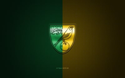 O Norwich City FC, Clube de futebol ingl&#234;s, Premier League, verde-amarelo logotipo, verde-amarelo de fibra de carbono de fundo, futebol, Norwich, Inglaterra, O Norwich City logotipo