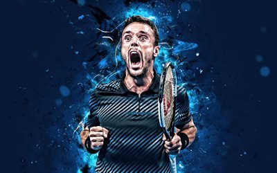 ロベルト-バウティスタAgut, 4k, スペイン語のテニス選手, ATP, ネオン, テニス, バウティスタAgut, ファンアート, ロベルト-バウティスタAgut4K