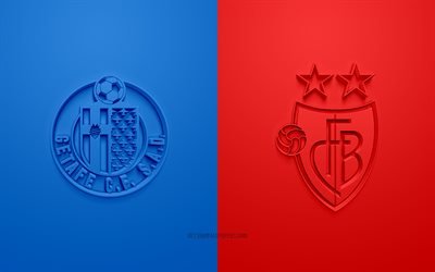 Getafe CF vs FC Basel, Liga Europa, 2019, promo, partida de futebol, A UEFA, Grupo C, A UEFA Europa League, O FC Basel 1893, Getafe CF, Arte 3d, Logo em 3d