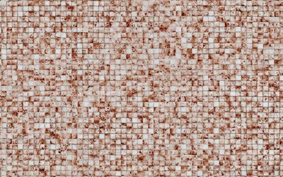 brown square tile, macro, square textures, mosaic, brown backgrounds, tile textures
