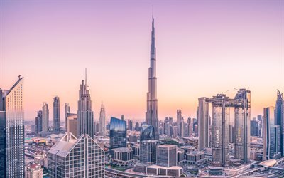 O Burj Khalifa, de manh&#227;, centro, arranha-c&#233;us, Emirados &#193;rabes Unidos, paisagens de cidade, Dubai, EMIRADOS &#225;rabes unidos