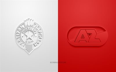 Partizan vs AZ Alkmaar, Liga Europa, 2019, promo, partida de futebol, A UEFA, Grupo L, A UEFA Europa League, O AZ Alkmaar, FC Partizan, Arte 3d, Logo em 3d