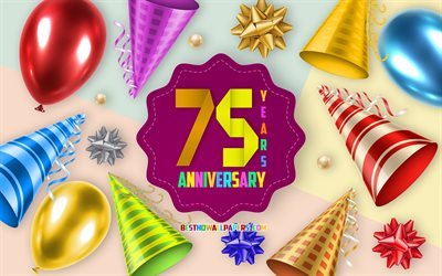 75th Anniversary, Greeting Card, Anniversary Balloon Background, creative art, 75 Years Anniversary, silk bows, 75th Anniversary sign, Anniversary Background