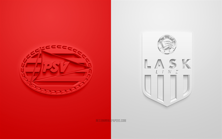 Le PSV vs LASK Linz, en Europa League, 2019, promo, match de football, l&#39;UEFA, Groupe D de l&#39;UEFA Europa League, le PSV Eindhoven, LASK Linz, art 3d, 3d logo