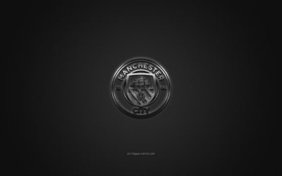 El Manchester City FC, club de f&#250;tbol ingl&#233;s, la Premier League, el logo de plata, gris de fibra de carbono de fondo, f&#250;tbol, Manchester, Inglaterra, el Manchester City logotipo