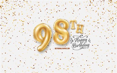 98th Happy Birthday, 3d balloons letters, Birthday background with balloons, 98 Years Birthday, Happy 98th Birthday, white background, Happy Birthday, greeting card, Happy 98 Years Birthday