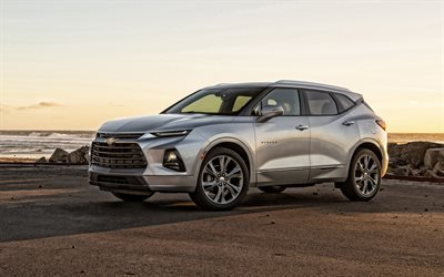 Chevrolet Blazer, a&#241;o 2019, exterior, vista de frente, plata cruzado, de plata nueva Blazer, coches Americanos, Chevrolet